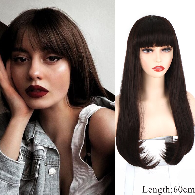 Synthetic Hair Black and Pink Wig Long Straight Hair Cosplay Lolita Wig Two Tone Ombre Color Women Heat Resistant Wigs