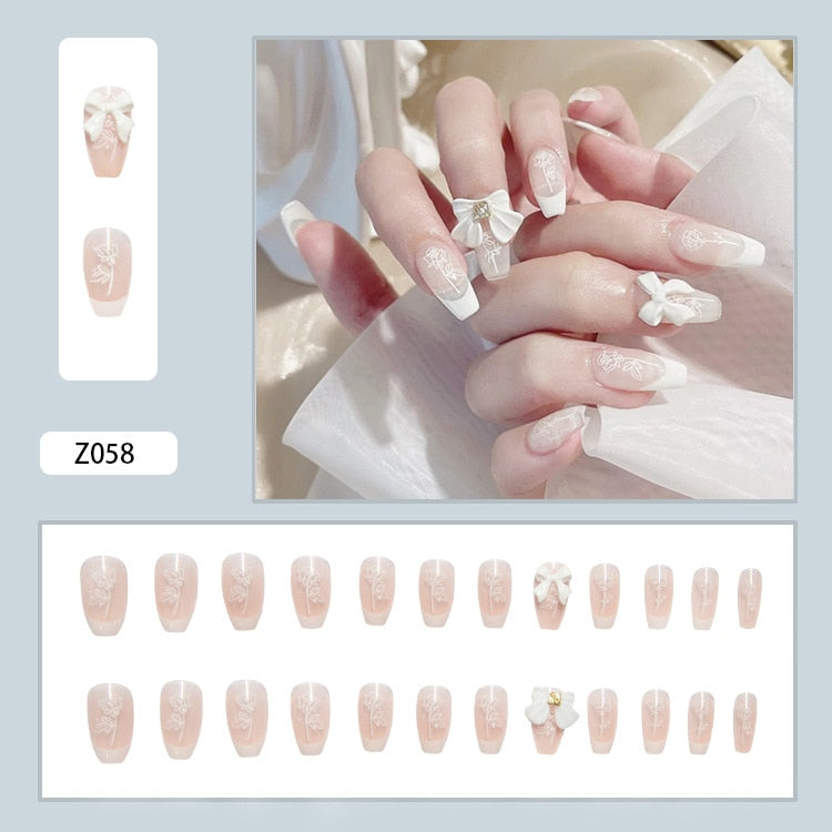 24Pcs/Set 3D Butterfly Bow Bride Fresh and Elegant White Wear DIY Manicure Nail Art Tools