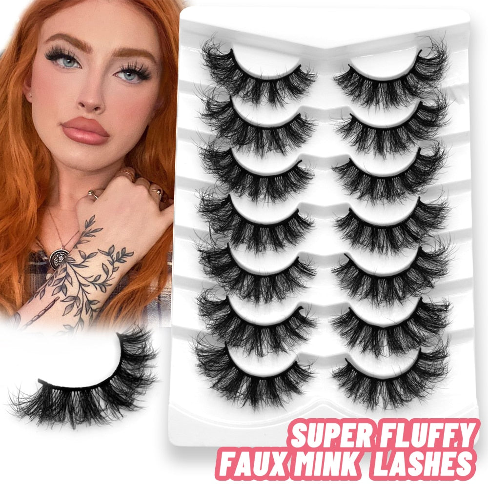 6D Faux Mink Eyelashes Long Lasting Fluffy Mink Lashes Dramatic Volume lashes Thick Long 5/7 Pairs