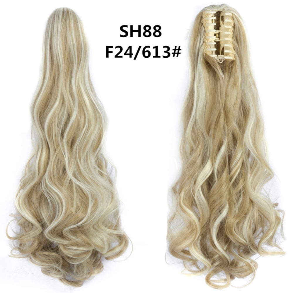 20Inch Short Curly Wavy Ponytail Hair Extensions Synthetic Claw On Hairpieces For Women Brown Black Color