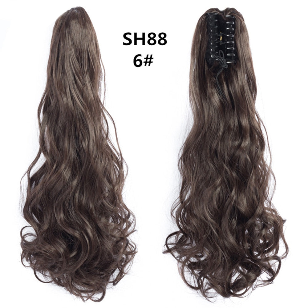 20Inch Short Curly Wavy Ponytail Hair Extensions Synthetic Claw On Hairpieces For Women Brown Black Color