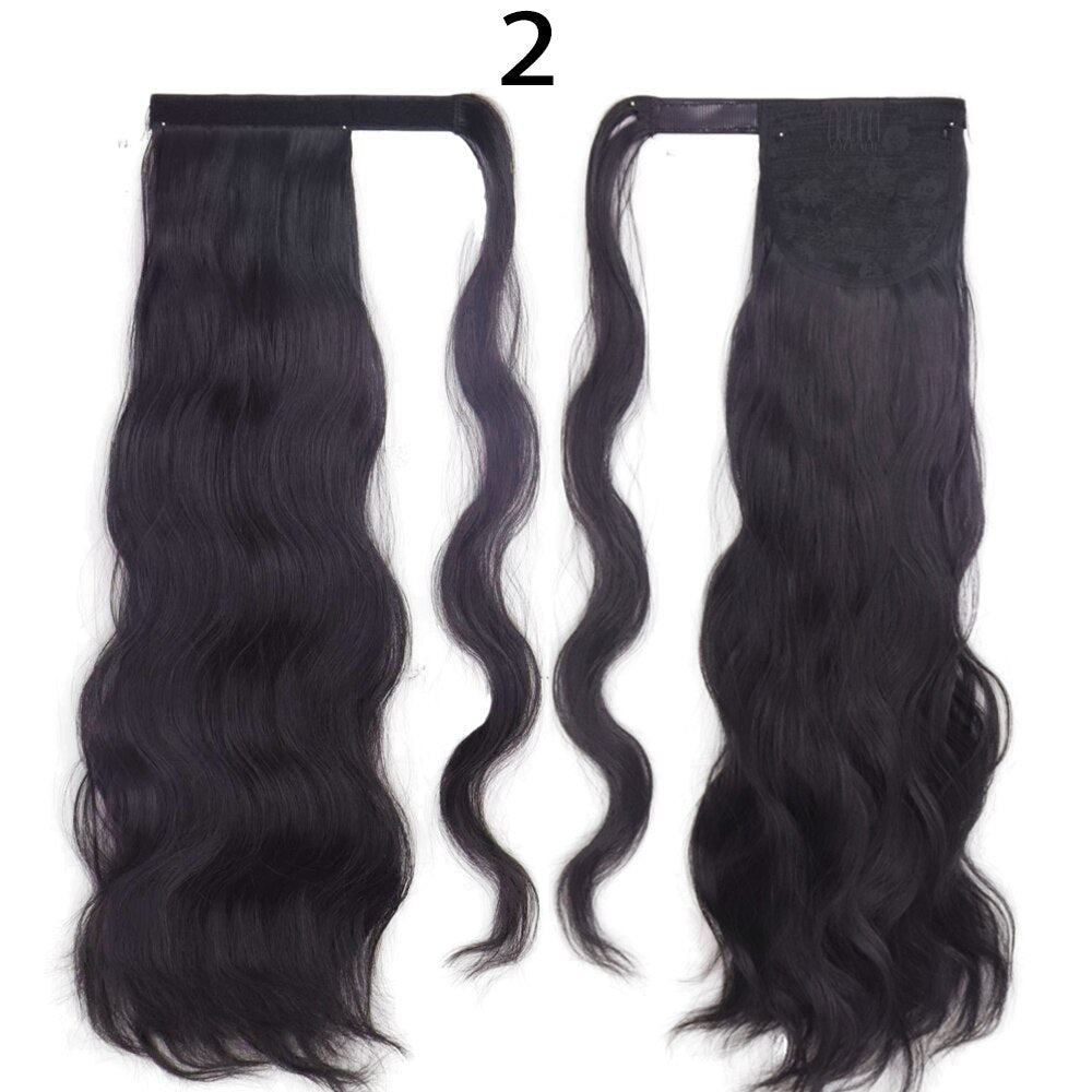 Synthetic Ponytail Extension Long Black Drawstring Wavy Ponytail Hair for Women Body Wavy Ponytail