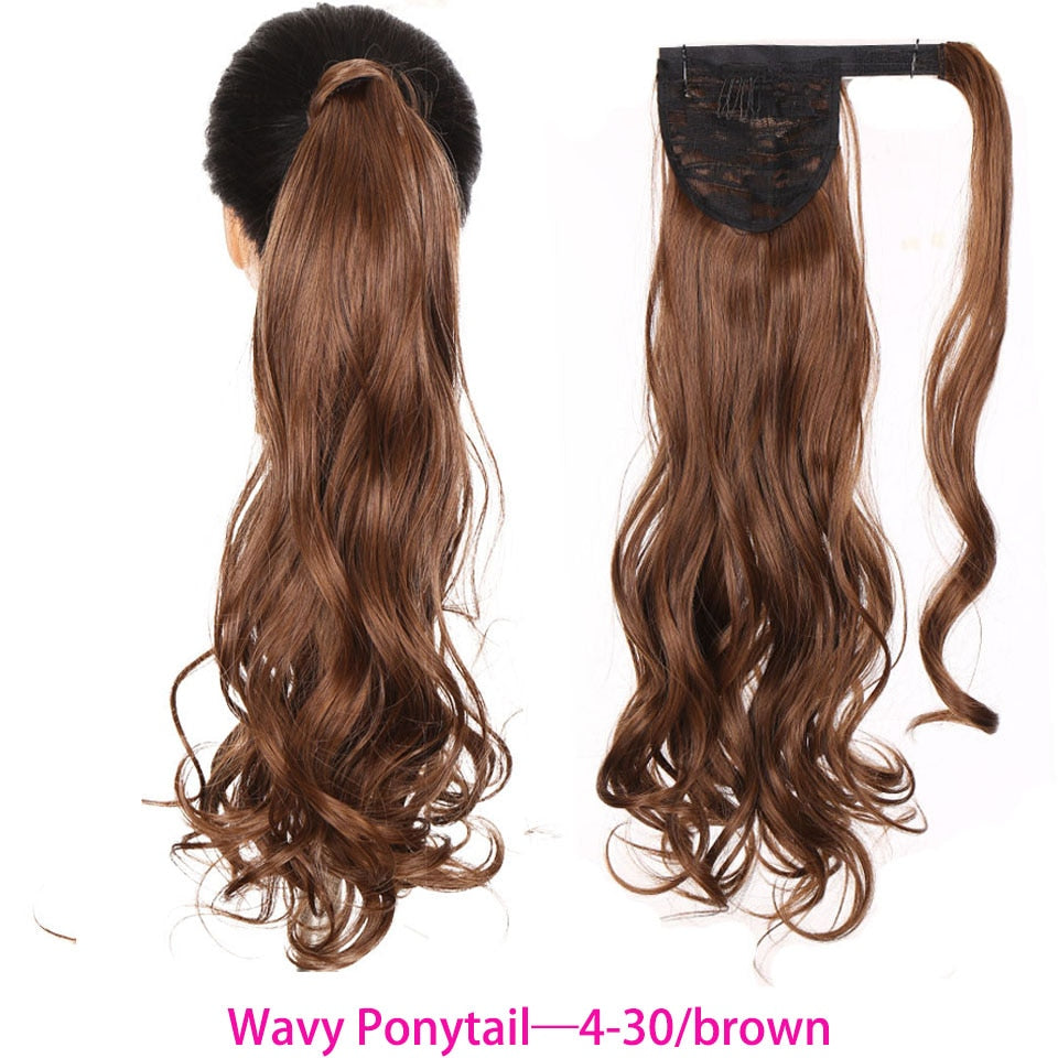 Synthetic Long Straight Wrap Around Clip In Ponytail Hair Extension Heat Resistant Hair Wig