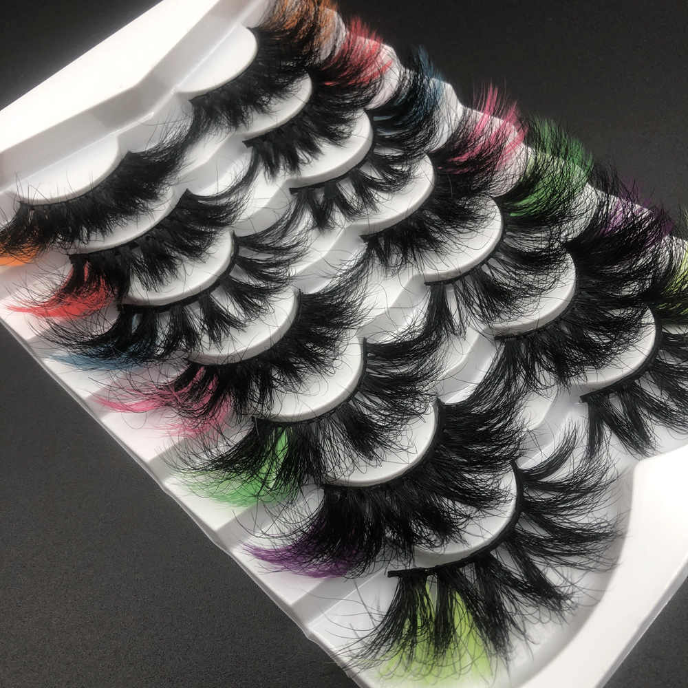 7 Pairs Colored Mink Lashes 25mm With Color On The Ends 2 Strips eyelashes
