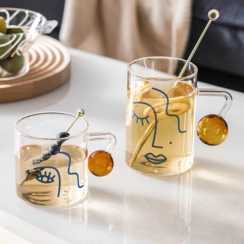 Cartoon Flower Coffee Mug Glass Water Cup Handgrip Milk Breakfast Drinkware Cup