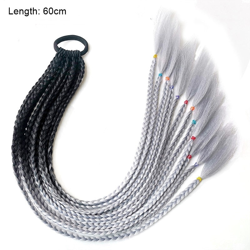 Hair Color Gradient Dirty Braided Ponytail Elastic Hair Band Rubber Headband 60cm