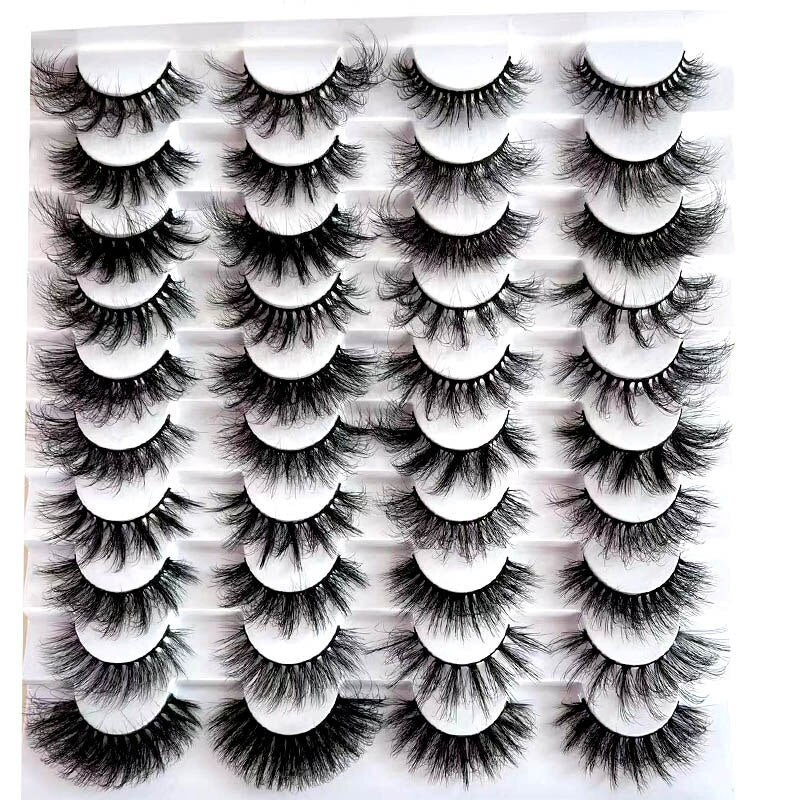 20 pairs long Natural Mink False Eyelashes Cross Dense Handmade Cotton Stalk Eye Lashes Mink Fake Eyelashes