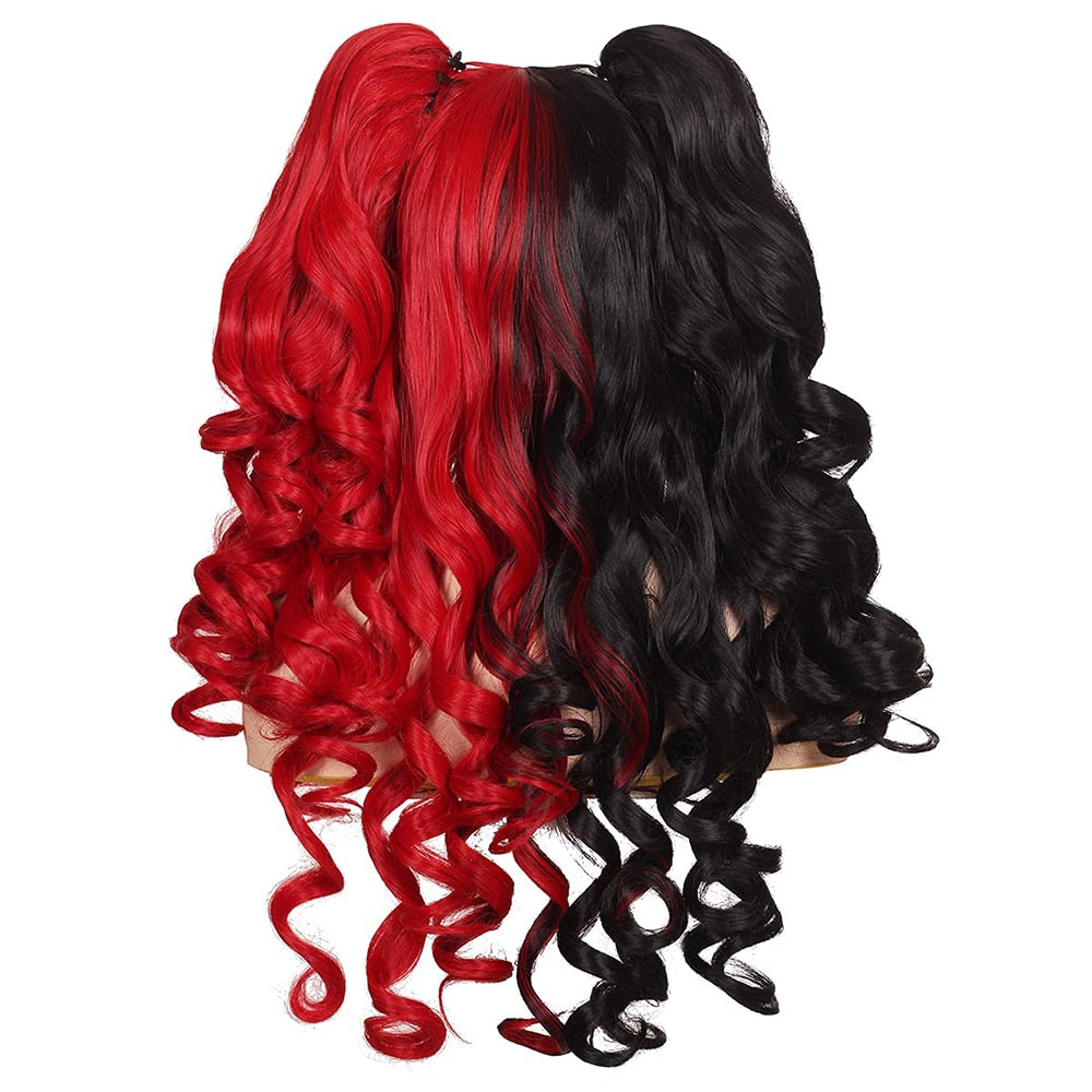 Long Curly Hair Ponytail Lolita Cosplay Lady Synthetic Wig Double Ponytail Detachable Black Gold Pink Purple Gradient Wig