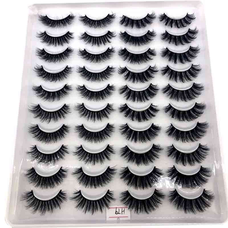 20 pairs long Natural Mink False Eyelashes Cross Dense Handmade Cotton Stalk Eye Lashes Mink Fake Eyelashes