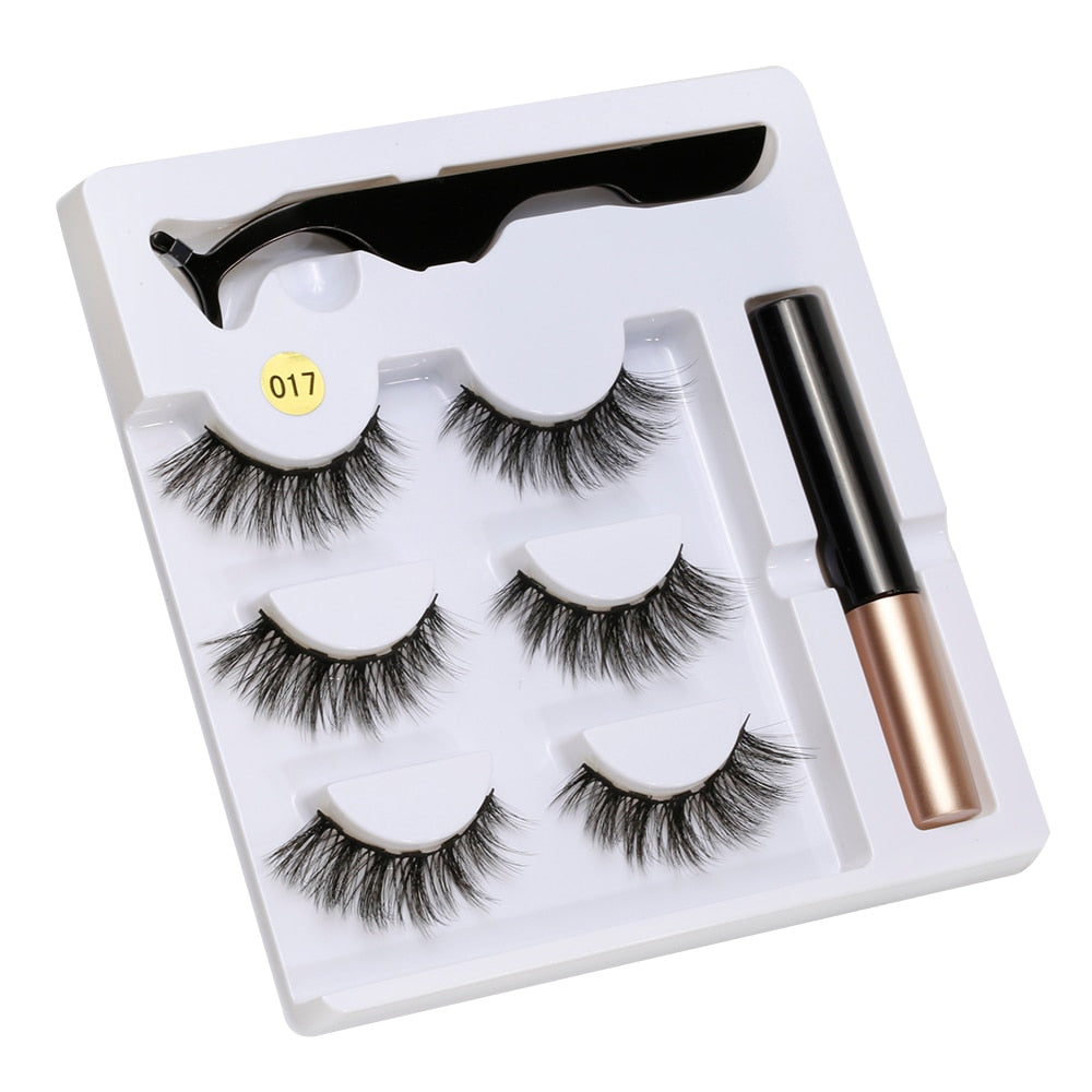 Magnetic Liquid Eyeliner& Magnetic False Eyelashes &Tweezer Set Waterproof Long Lasting Extension