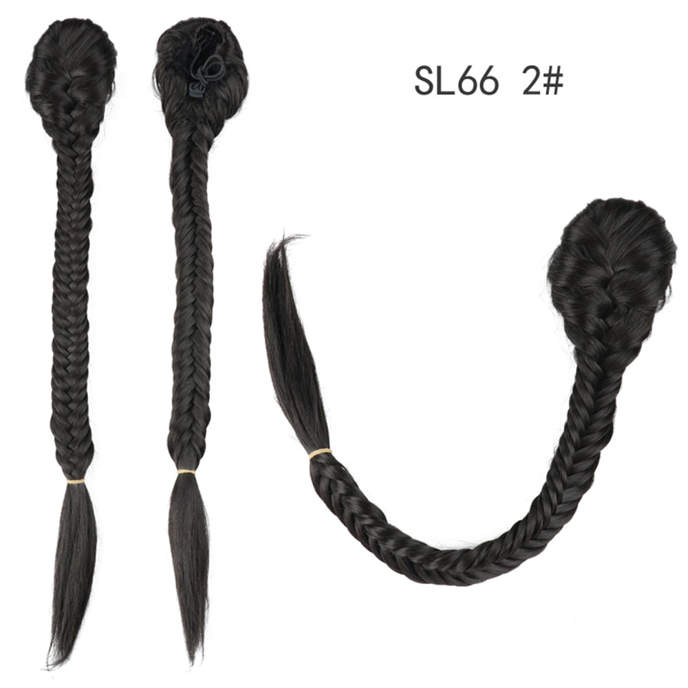 Synthetic Heat Resistant Braided Fishtail Fishbone Drawstring Ponytail Hairpiece Blonde Hair Extensions For Woman