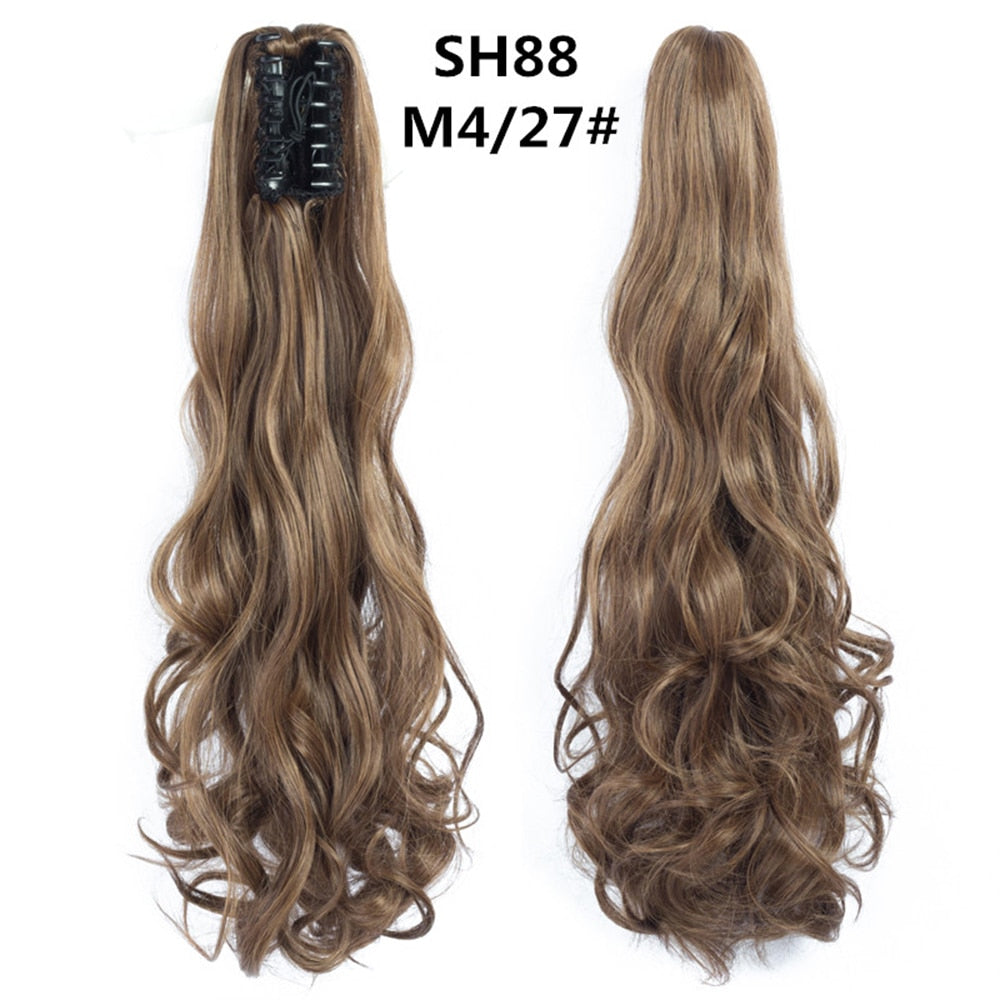 20Inch Short Curly Wavy Ponytail Hair Extensions Synthetic Claw On Hairpieces For Women Brown Black Color