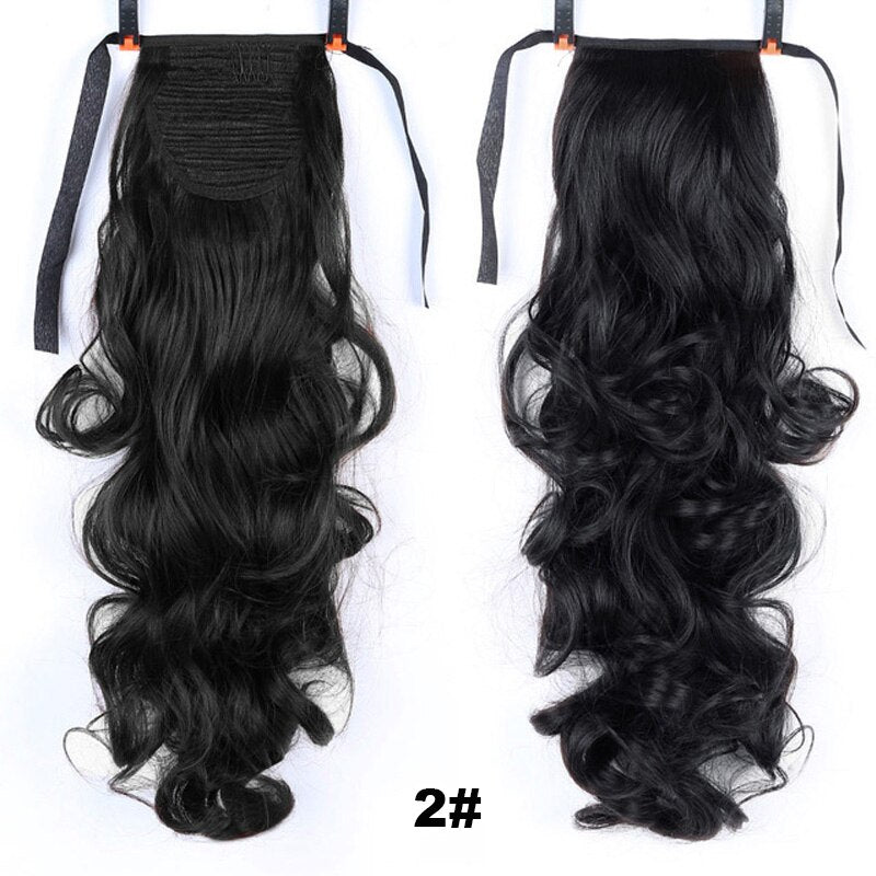 Natural Wave Pony Tail Fake Hair Extension Heat Resistant Synthetic Long Wavy Wrap Around Clip In Ponytail Hair