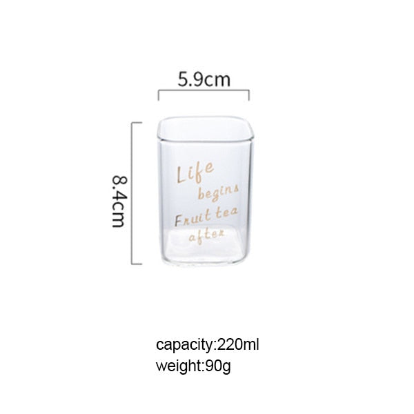 Creative Square Glass Mug Gold Letter Printing Breakfast Milk Coffee Cup Crystal Transparent Heat-resistant Home Drinkware