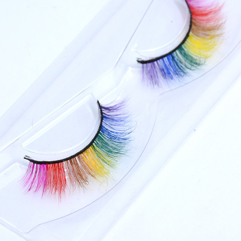 7 Colors Rainbow Eyelashes Princess Cilia Real Mink Fluffy Colored False Lashes for Halloween Party Cosplay