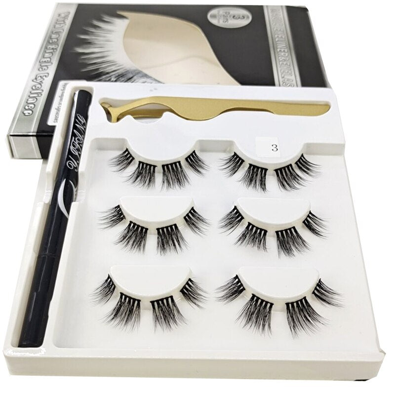 3 pair eyelashes set No glue Easy to wear Natural 3D Eye Lashes Set Self-adhesive Eyelash Extension