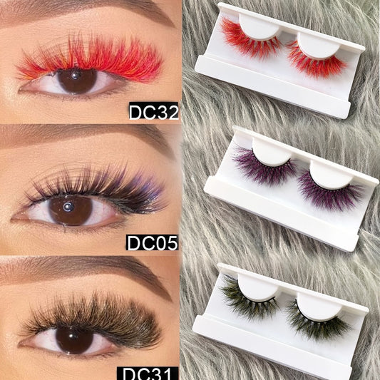 Green 3D Colored Eye Lashes Natural Dramtic Red Yellow Purple White Cosplay Eye Lash Different Color Mink Eyelash