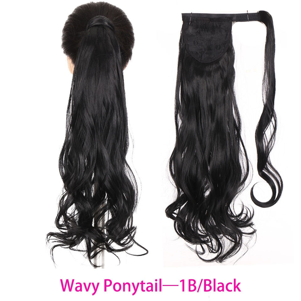 Synthetic Long Straight Wrap Around Clip In Ponytail Hair Extension Heat Resistant Hair Wig