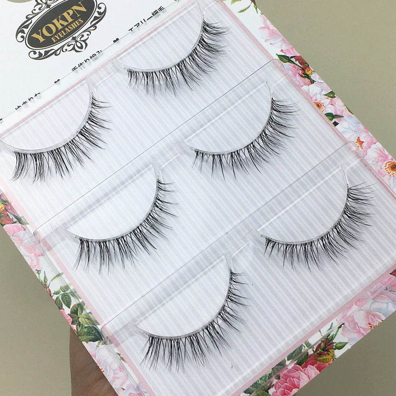 Japanese Transparent Terrier Natural False Eyelashes Soft Stem Simulation Eye Tail with Long Air Eyelashes 3 Pairs Lashes