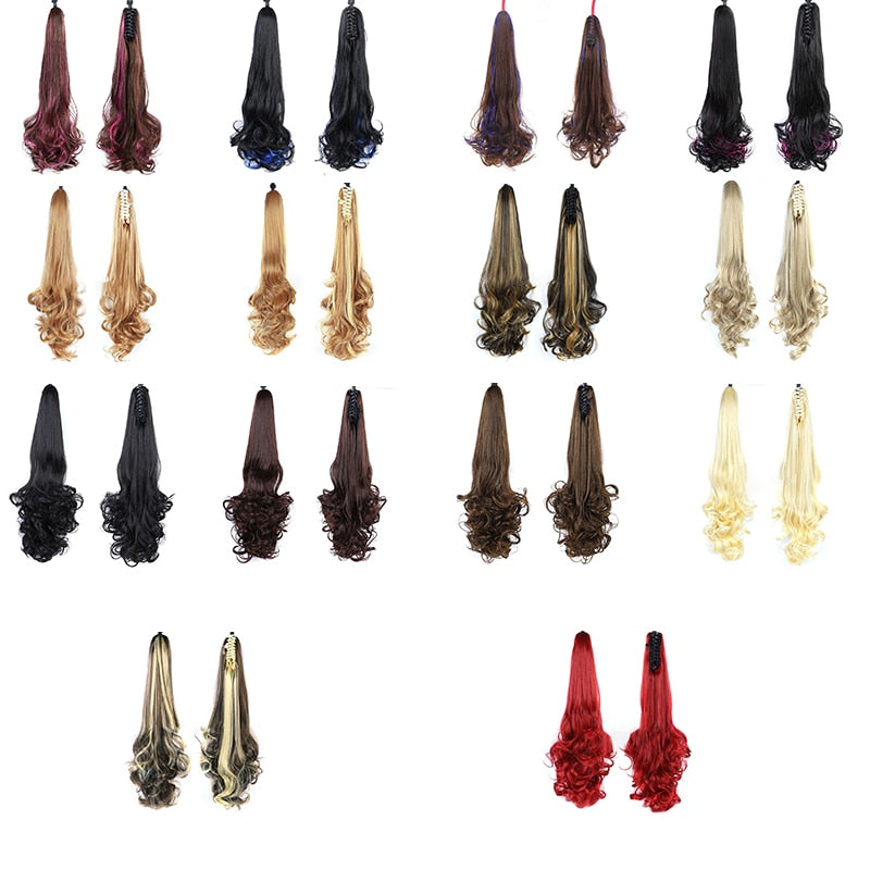 Synthetic 24inch Claw Clip Ponytail Extension Wavy Ponytail Long Straight Hair Ponytail Extension Clip Type Woman Wig
