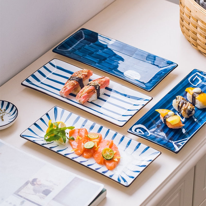 Rectangular Japanese Style Ceramic Dinner Plate Steak Dessert Sushi Porcelain Plates Dining Tableware Set