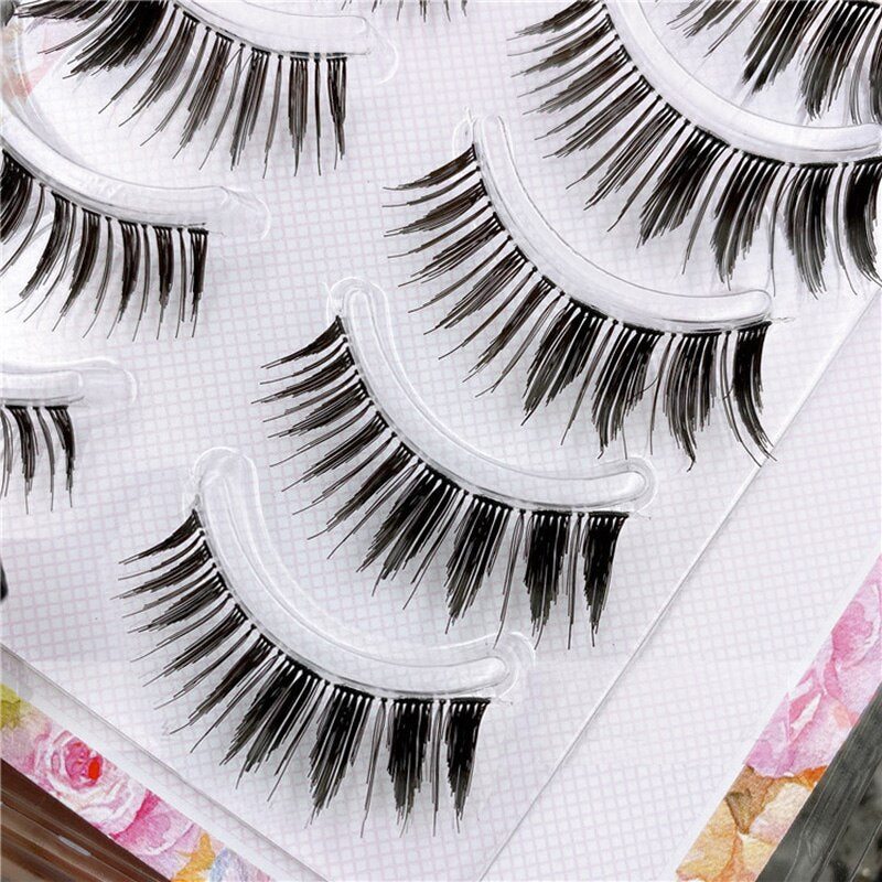 5 Pairs Eyelashes Cos Japanese Fake Eyelashes Natural Thick Pointed Tail Eyelash Stage Makeup 3D Little Devil Big Eyes Lashes