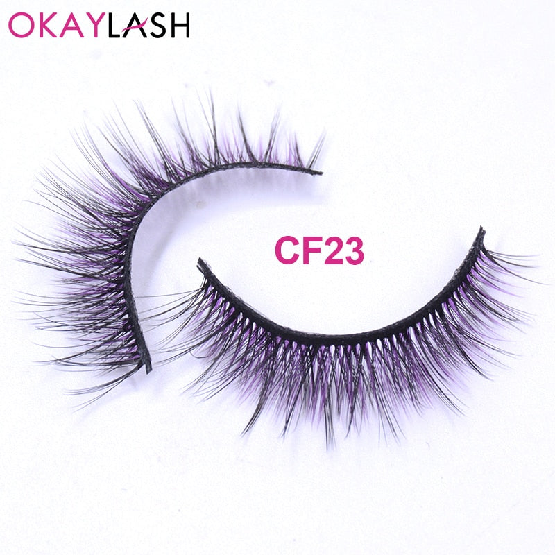 Red Blue Purple Pink Mix 3D Faux Mink Colored Eyelashes Ombre Vegan Strip Lashes Natural Dramatic Fluffy Colourful Cilias Party