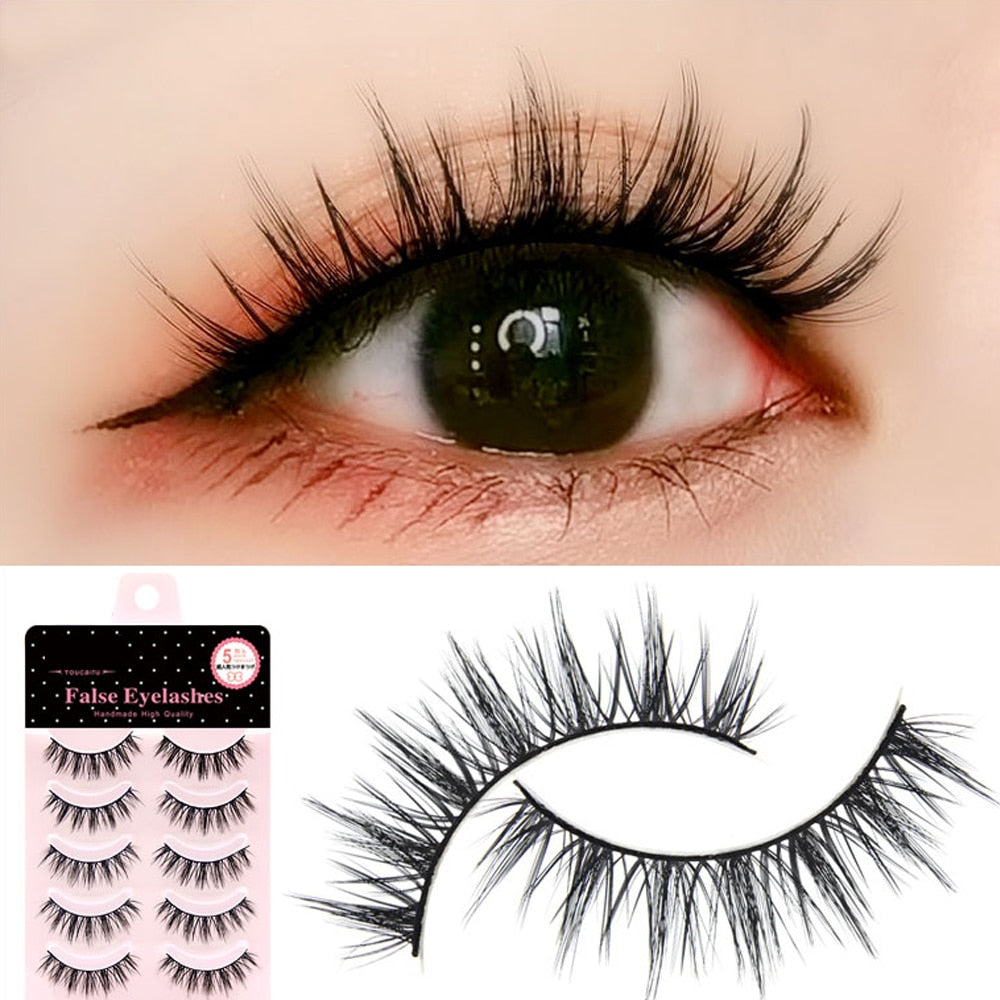 5pair Makeup False Eyelashes Natural Crisscross Thick Soft Eyelashes 100% Handmade Cotton Stems Fake Eyelashes Stage Lashes
