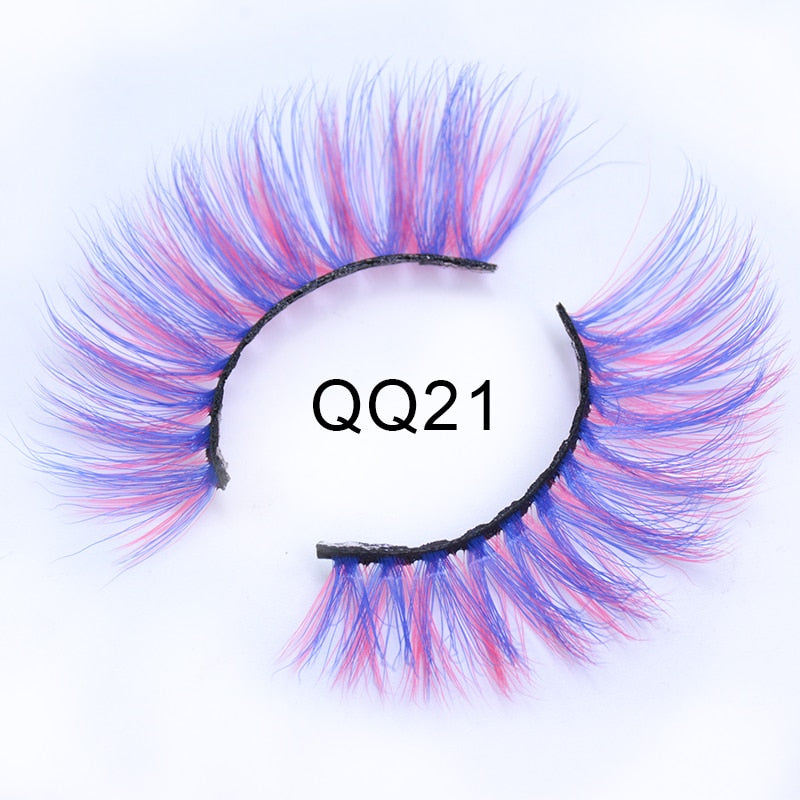 Fluffy Thick Dramatic 3D Faux Mink Colored Eyelashes Pink Red Natural Synthetic Colorful Rainbow Color Eye Lashes for Holiday