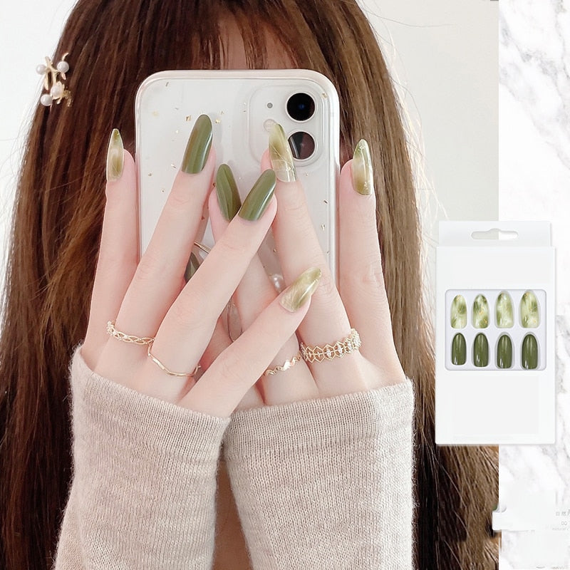 24pcs Aesthetic Northern Lights stiletto nail tips Simple Lasting Fake Nails Wearable Full Cover Finished Fingernails