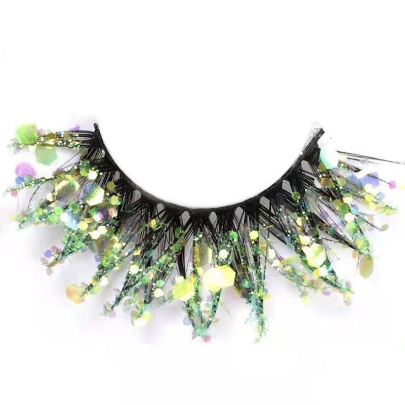 3 Pair Colored Shining Gold Glitter Eyelashes Handmade Dramatic Purple Colorful Rainbow Lashes For Party Show Halloween Cosplay