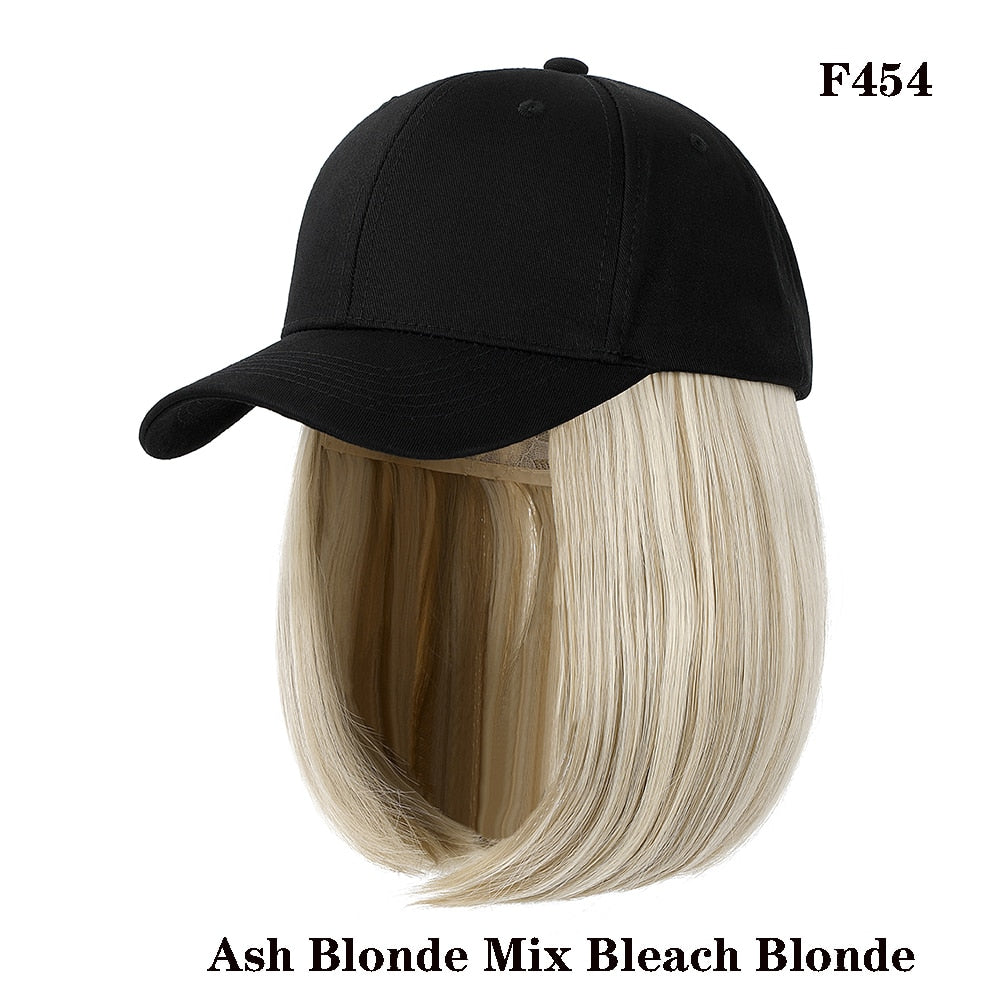 Short Wavy baseball wig Synthetic Natural bob Wig Black hat wigs cap with Hair Naturally Connect Baseball Cap Adjustable