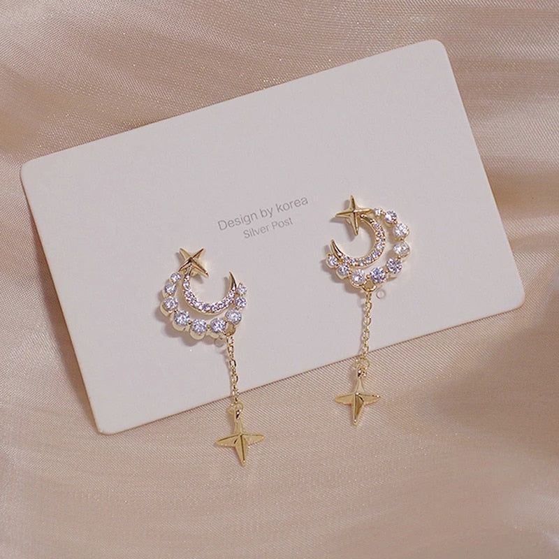 Aale Shine Exquisite Zirconia Moon Earring for Women AAA Zircon CZ Tassel Stud Earring Wedding Jewelry Pendant