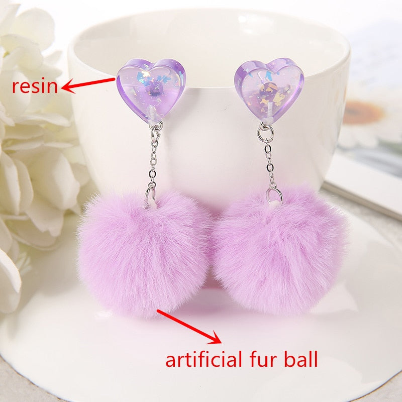 1Pair Cute Stud Earring Multicolours Resin Heart Candy Wth Puffer Ball Charms Jewelry