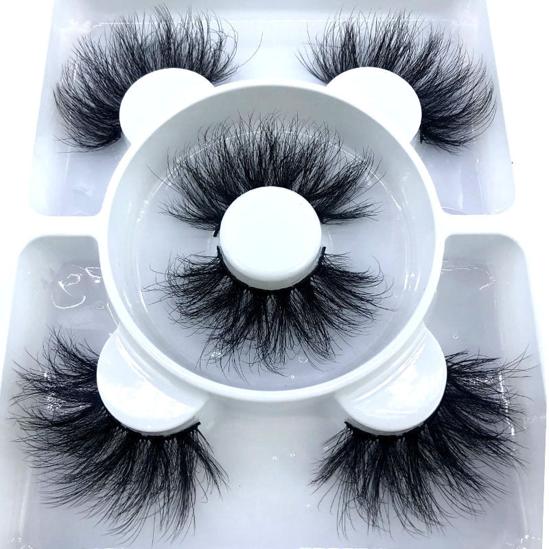 Reusable mink eyelashes 25mm lashes fluffy messy 3D mink lashes 3 pairs natural Long Thick false eyelashes extension