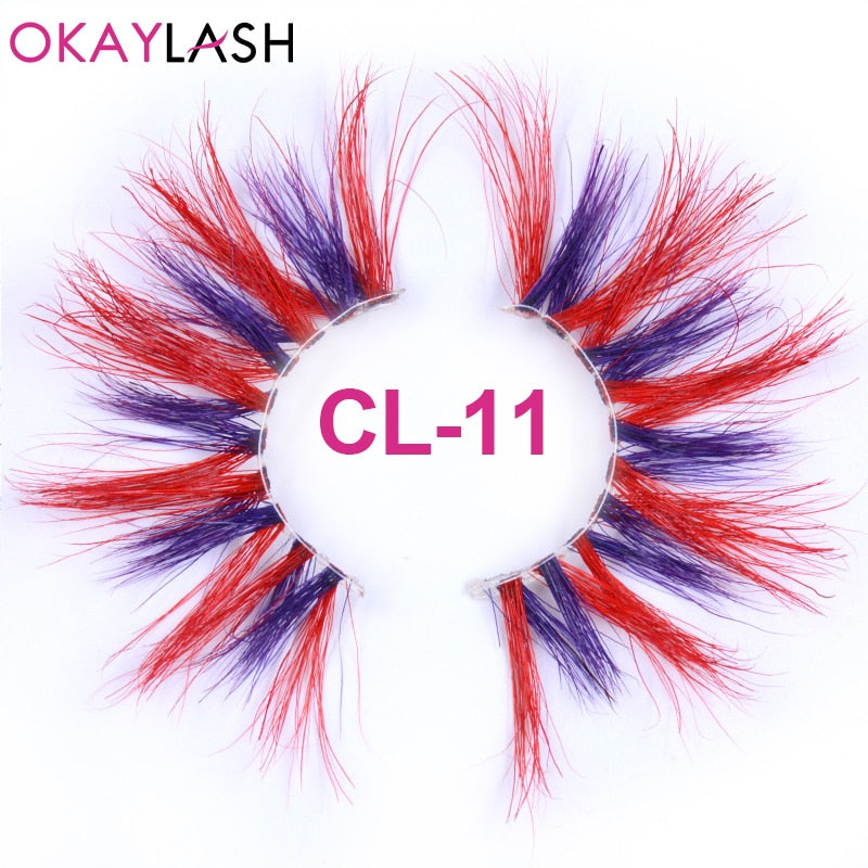 25mm Long Purple and Pink Color Real Mink Cosmetic Fake Colored Eyelash Party Cosplay Halloween Makeup Strip Eye lashes