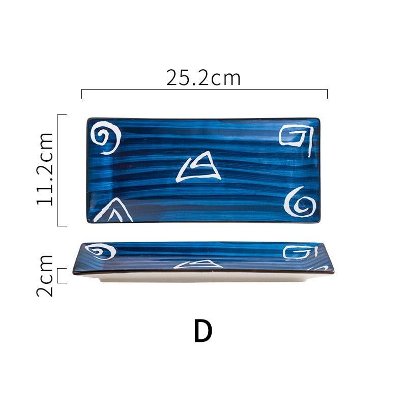 Rectangular Japanese Style Ceramic Dinner Plate Steak Dessert Sushi Porcelain Plates Dining Tableware Set