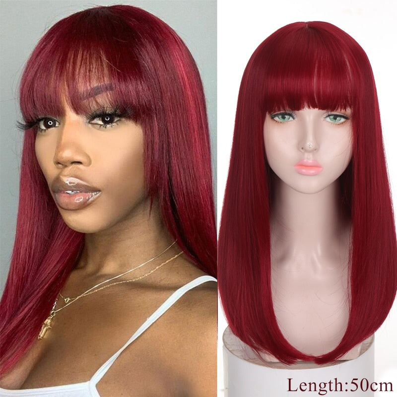 Synthetic Hair Black and Pink Wig Long Straight Hair Cosplay Lolita Wig Two Tone Ombre Color Women Heat Resistant Wigs
