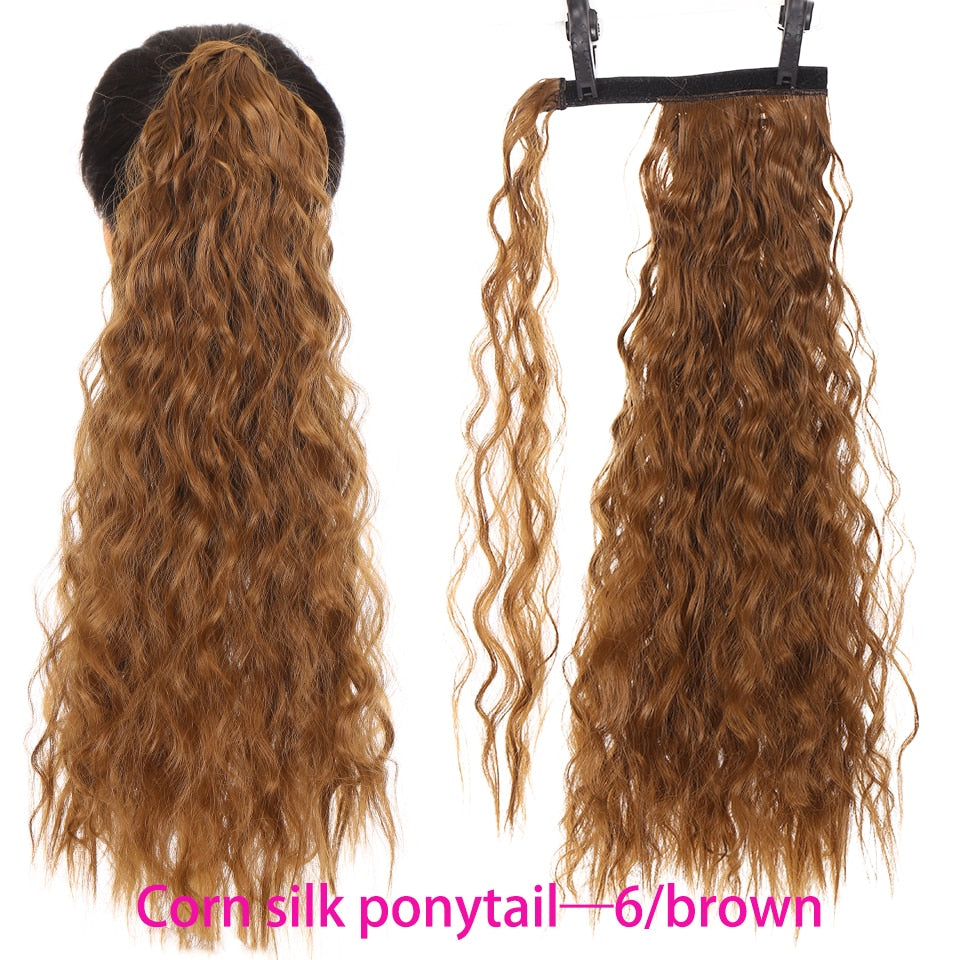 Synthetic Long Straight Wrap Around Clip In Ponytail Hair Extension Heat Resistant Hair Wig