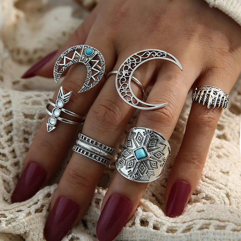Vintage Rings Set For Women Boho Moon Star Knuckle Finger Ring Female Bohemian Gold Silver Color Jewelry Accessories