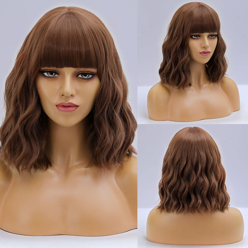 Purple Ombre Short Bob Body Wave Synthetic Wigs For Women Cosplay Wig With Bangs White Synthet Natural Hair Lolita Pelucas