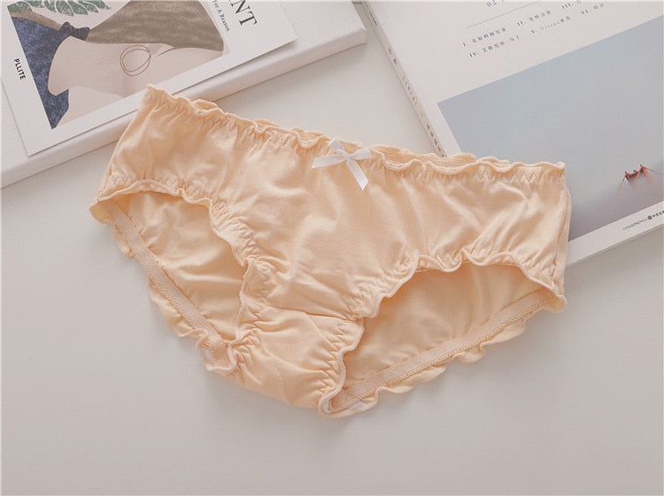 Japanese Girls Cotton Underwear Sweet Ruffles Lady Low Waist Thin Briefs Antibacterial Female Underpants