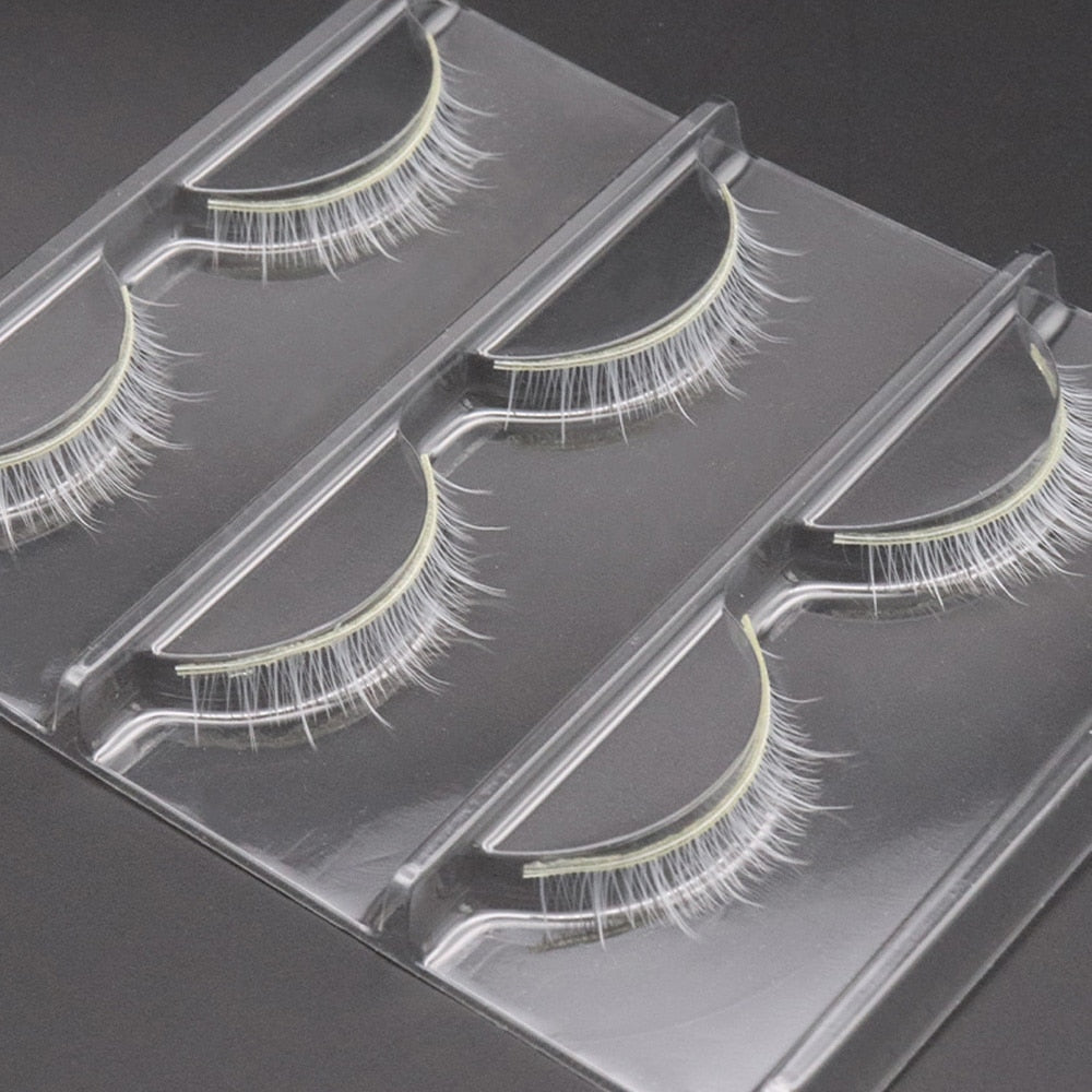 3 pair White Eyelashes Makeup Natural Long Eyelashes Extension Cross Strip False Eye Lashes