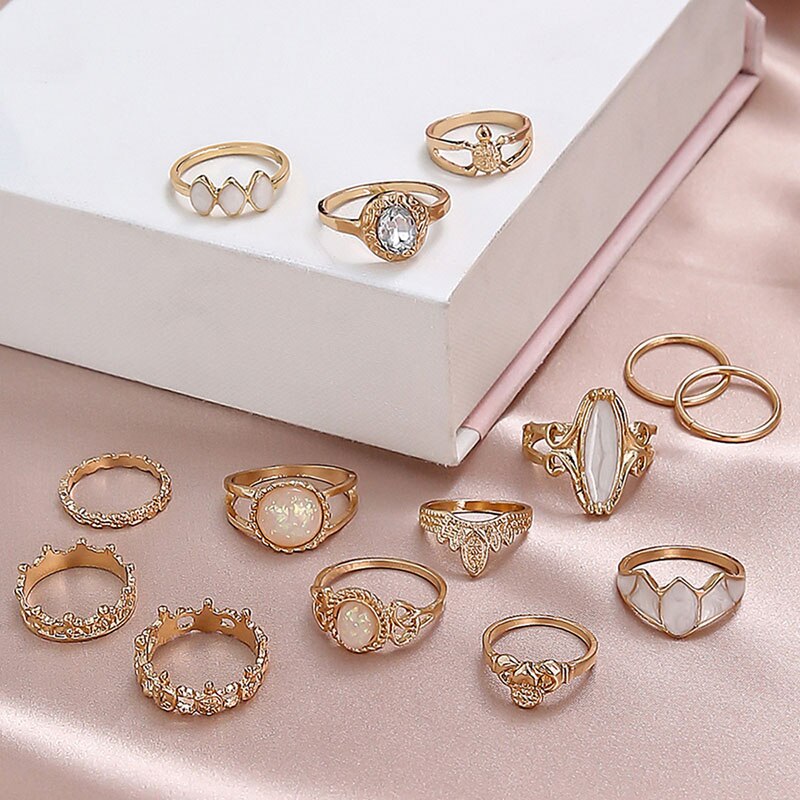 Vintage Rings Set For Women Boho Moon Star Knuckle Finger Ring Female Bohemian Gold Silver Color Jewelry Accessories