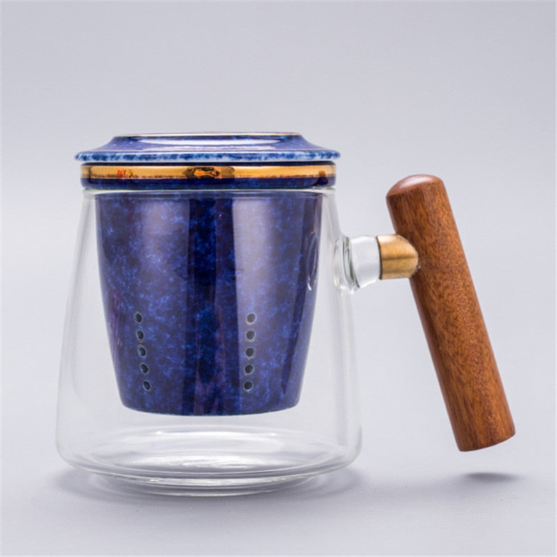 Heat Resistant Glass Teacup with Ceramic Filter and Cover Office Tea Strainer Cup Couple Simple Water Mug Drinkware