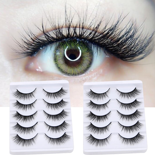 5 Pairs False Eyelashes 3D Natural Long Wispy Eyelashes Lengthen Volume Fake Lashes Daily Eye End Lengthening Mink Fur Lashes