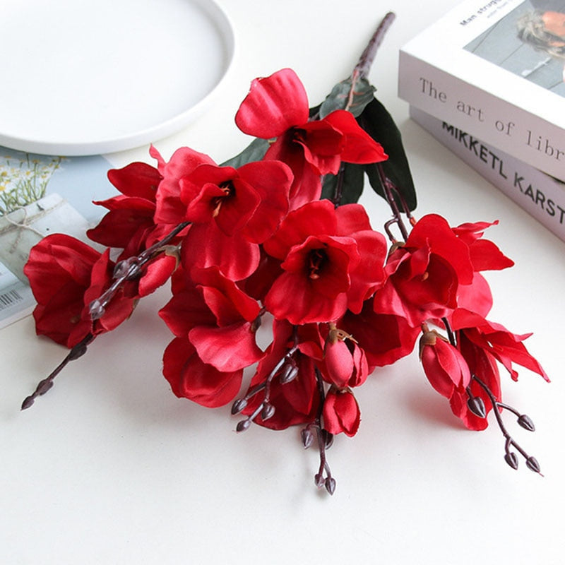 5 Forks 20 Heads Artificial Silk Flower Bouquet Simulation Magnolia Plant for Home Living Room Decoration Wedding Fake Flowers