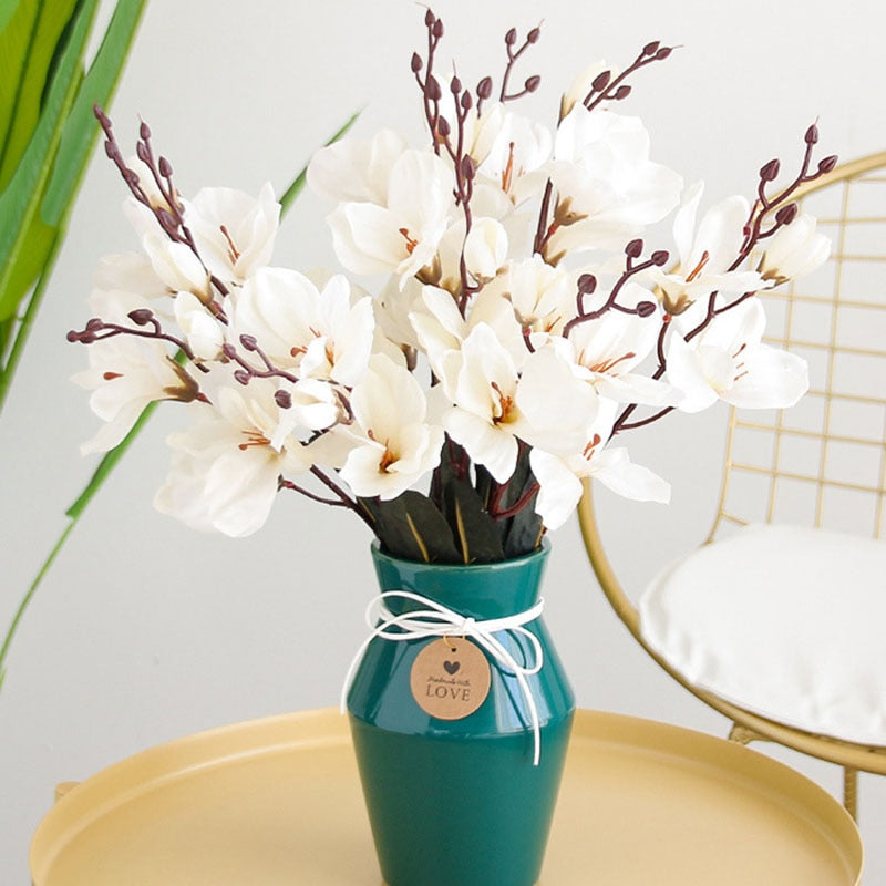 5 Forks 20 Heads Artificial Silk Flower Bouquet Simulation Magnolia Plant for Home Living Room Decoration Wedding Fake Flowers