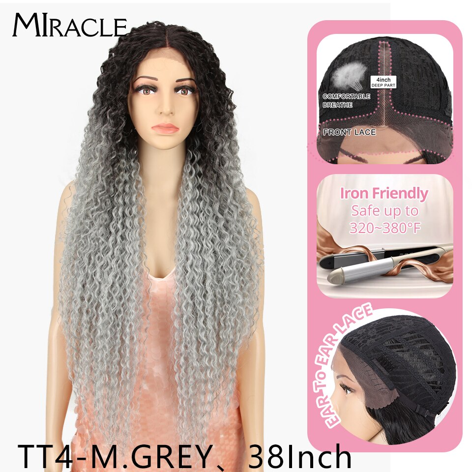 Synthetic Lace Wig Curly 30Inch Afro Kinky Curly Lace Natural Wave Blonde Wig High Temperature Fiber Hair
