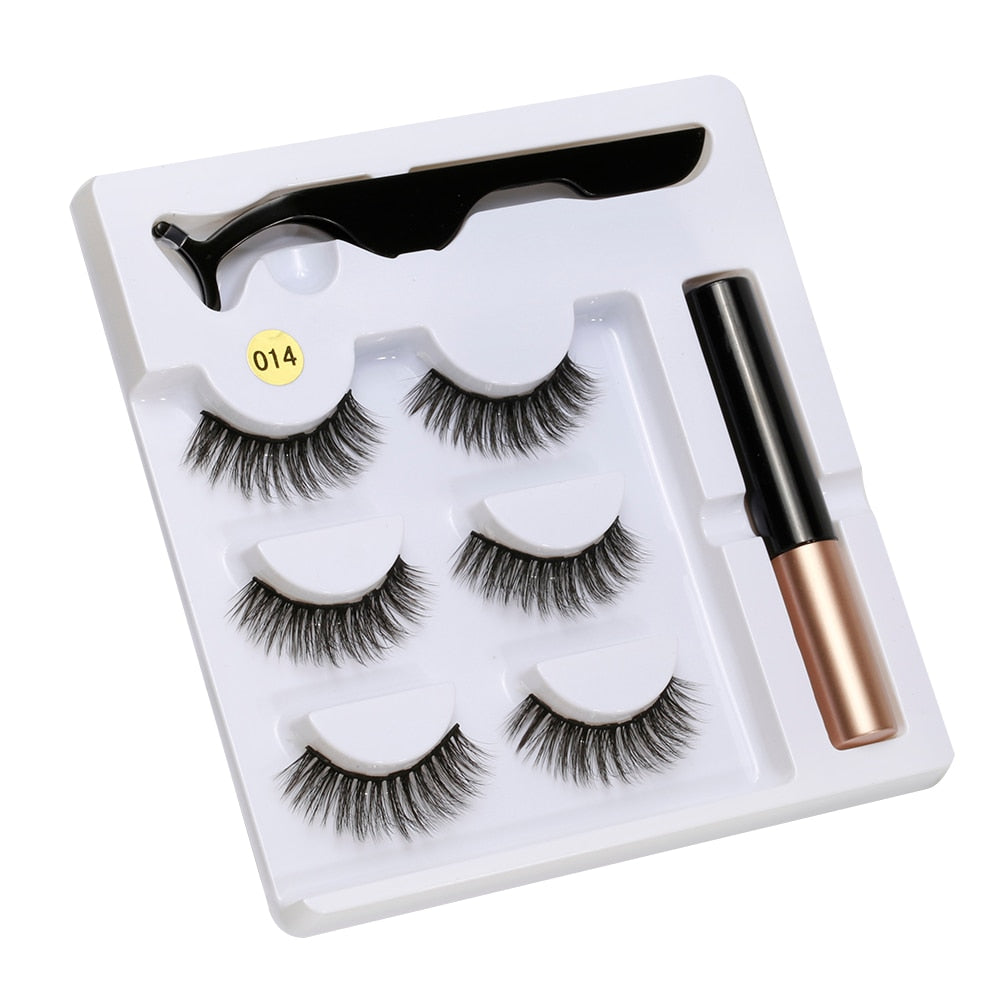 Magnetic Liquid Eyeliner& Magnetic False Eyelashes &Tweezer Set Waterproof Long Lasting Extension
